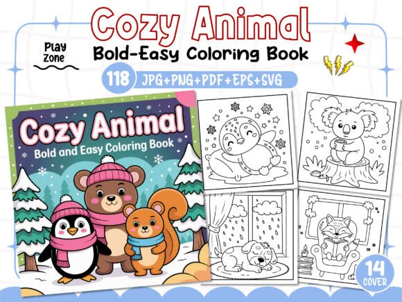 Bold and Easy Cozy Animal Coloring Book