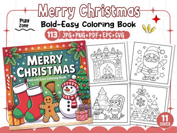 Bold Easy Merry Christmas Coloring Pages for Creative and Commercial Use