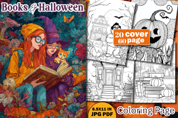 Books Halloween Coloring Page