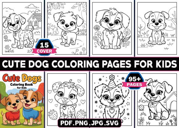 Cute Dogs Coloring Pages for Kids - KDP