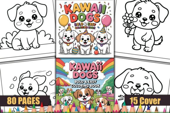 Kawaii Dogs Bold Easy Coloring Pages
